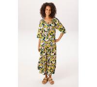 Sommerkleid ANISTON CASUAL, Damen, Gr. 44, N-Gr, dunkelgrün, mais, rosa, weiß, Web, Obermaterial: 100% Viskose, bedruckt, geblümt, lässig geschnitten wadenlang, V-Ausschnitt, Raglanärmel, Kleider Somm
