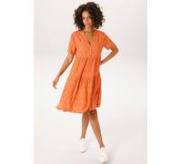 Sommerkleid ANISTON CASUAL, Damen, Gr. 44, N-Gr, orange, apricot, weiß, Web, Obermaterial: 100% Viskose, bedruckt, gemustert, figurumspielend kniefrei, V-Ausschnitt, Kleider Sommerkleid, mit fantasiev