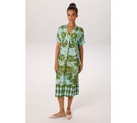 Sommerkleid ANISTON CASUAL, Damen, Gr. 44, N-Gr, türkis, oliv, moosgrün, Web, Obermaterial: 100% Viskose, bedruckt, geblümt, gemustert, figurumspielend kniebedeckend, V-Ausschnitt, Kleider Sommerkleid