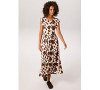 Sommerkleid ANISTON CASUAL, Damen, Gr. 46, N-Gr, braun (wollweiß, braun), Single Jersey, Obermaterial: 95% Viskose, 5% Elasthan, bedruckt, figurumspielend wadenlang, Rundhals, Kleider Sommerkleid, mit