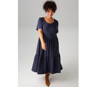 Sommerkleid ANISTON PLUS, Damen, Gr. 44, N-Gr, blau (marine), Single Jersey, Obermaterial: 95% Baumwolle, 5% Elasthan, unifarben, figurumspielend wadenlang, Rundhals, Kleider Sommerkleid, aus elastisc