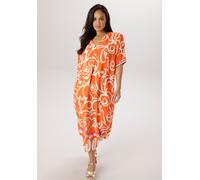 Sommerkleid ANISTON PLUS, Damen, Gr. 48, N-Gr, orange, natur, Web, Obermaterial: 100% Viskose, bedruckt, gemustert, figurumspielend ca. Mitte Wade, V-Ausschnitt, Kleider Sommerkleid, mit extravagantem