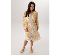 Sommerkleid ANISTON PLUS, Damen, Gr. 50, N-Gr, weiß, gelb, olive, Web, Obermaterial: 100% Polyester. Futter: 100% Polyester, bedruckt, geblümt, gemustert, figurumspielend kniebedeckend, V-Ausschnitt,