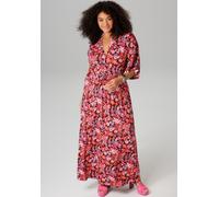 Sommerkleid ANISTON PLUS, Damen, Gr. 54, N-Gr, bunt, Jersey, Obermaterial: 95% Viskose, 5% Elasthan, bedruckt, geblümt, gemustert, lässig geschnitten knöchelfrei, V-Ausschnitt, Kleider Sommerkleid, in