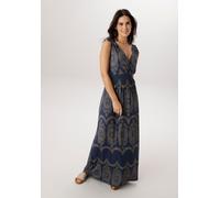 Sommerkleid ANISTON SELECTED, Damen, Gr. 38, N-Gr, blau (marine, camel), Single Jersey, Obermaterial: 95% Viskose, 5% Elasthan, bedruckt, gemustert, figurumspielend, V-Ausschnitt, Kleider Sommerkleid,