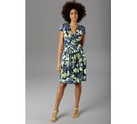 Sommerkleid ANISTON SELECTED, Damen, Gr. 38, N-Gr, bunt (schwarz, weiß, hellblau, hellgrün), Jersey, Obermaterial: 95% Viskose, 5% Elasthan, bedruckt, figurumspielend knieumspielend, V-Ausschnitt, Kle