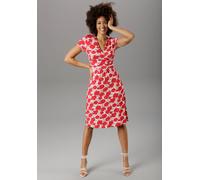 Sommerkleid ANISTON SELECTED, Damen, Gr. 38, N-Gr, rot (rot, weiß), Jersey, Obermaterial: 92% Viskose, 8% Elasthan, bedruckt, geblümt, figurbetont knieumspielend, V-Ausschnitt, Kleider Sommerkleid, mi