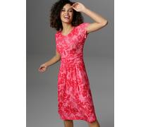 Sommerkleid ANISTON SELECTED, Damen, Gr. 40, N-Gr, pink (pink, rot), Single Jersey, Obermaterial: 95% Viskose, 5% Elasthan, bedruckt, geblümt, figurbetont knieumspielend, Rundhals, Kleider Strandkleid