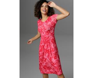 Sommerkleid ANISTON SELECTED, Damen, Gr. 40, N-Gr, pink (pink, rot), Single Jersey, Obermaterial: 95% Viskose, 5% Elasthan, bedruckt, geblümt, figurbetont knieumspielend, Rundhals, Kleider Strandkleid