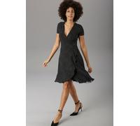 Sommerkleid ANISTON SELECTED, Damen, Gr. 44, N-Gr, schwarz-weiß (schwarz, weiß, gepunktet), Jersey, Obermaterial: 95% Viskose, 5% Elasthan, gepunktet, figurumspielend knieumspielend, V-Ausschnitt, Kle