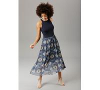 Sommerkleid ANISTON SELECTED, Damen, Gr. 46, N-Gr, blau (dunkelblau, braun, blau, beige), Jersey, Obermaterial: 95% Viskose, 5% Elasthan. Futter: 95% Viskose, 5% Elasthan. Rock: 100% Polyester, bedruc
