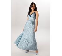 Sommerkleid ANISTON SELECTED, Damen, Gr. 48, N-Gr, blau (hellblau, weiß, dunkelblau, blau), Web, Obermaterial: 100% Viskose, bedruckt, geblümt, gemustert, lässig geschnitten knöchellang, tiefer V-Auss