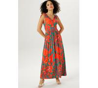 Sommerkleid ANISTON SELECTED, Damen, Gr. 48, N-Gr, bunt (grün, rot, orange), Single Jersey, Obermaterial: 95% Viskose, 5% Elasthan, bedruckt, figurumspielend lang, V-Ausschnitt, Kleider Sommerkleid, m