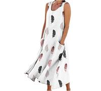 Sommerkleid aus Baumwoll-Leinen, ärmellos, elegant, fließend, Übergröße, bequem, mit Taschen, Large