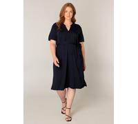Sommerkleid BASE LEVEL CURVY, Damen, Gr. 52, N-Gr, blau (dunkelblau), Web, Obermaterial: 65% Viskose, 30% Nylon, 5% Elasthan, unifarben, knielang, V-Ausschnitt, Kleider Sommerkleid, mit Bindegürtel (8