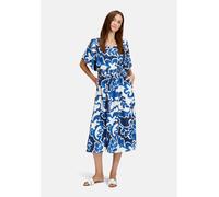 Sommerkleid BETTY & CO "Damen mit Blumenprint", Damen, Gr. 36, Normalgrößen, blau (weiß, dunkelblau), Obermaterial: 85% Viskose, 15% Polyamid, tailliert lang, V-Ausschnitt, Kleider Sommerkleid (405401