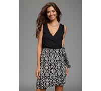 Sommerkleid BRUNO BANANI, Damen, Gr. 42, N-Gr, schwarz-weiß (schwarz, weiß), Jersey, Obermaterial: 95% Viskose, 5% Elasthan, gemustert, ausgestellt mini, V-Ausschnitt, Kleider Sommerkleid, aus Viskose