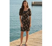 Sommerkleid BRUNO BANANI, Damen, Gr. 44, N-Gr, schwarz (schwarz, geblümt), Jersey, Obermaterial: 95% Viskose, 5% Elasthan, geblümt, sehr figurbetont mini, eckiger Ausschnitt, Puffärmel, Kleider Sommer