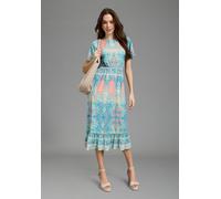 Sommerkleid BRUNO BANANI, Damen, Gr. 46, N-Gr, bunt (mint, paisley), Jersey, Obermaterial: 95% Polyester, 5% Elasthan, Paisley, ausgestellt wadenlang, Rundhals, Flügelärmel, Kleider Sommerkleid, casua