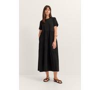 Sommerkleid BUGATTI "Materialmix", Damen, Gr. L, Normalgrößen, 290, schwarz, 78% Baumwolle, 18% Polyamid, 4% Elasthan, unifarben, normal, Kleider Sommerkleid, mit asymmetrischen Raffungen (32050060-L)