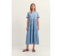Sommerkleid BUGATTI "Materialmix", Damen, Gr. S, Normalgrößen, 340, blaugrau, 78% Baumwolle, 18% Polyamid, 4% Elasthan, unifarben, normal, Kleider Sommerkleid, mit asymmetrischen Raffungen (19433608-S