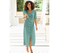 Sommerkleid CASUAL LOOKS "Kleid", Damen, Gr. 22, Kurzgrößen, grün (salbei), Web, 55% Leinen, 45% Viskose, unifarben, lang, V-Ausschnitt, Kleider Sommerkleid (10504728-22) salbei