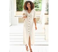 Sommerkleid CASUAL LOOKS "Kleid", Damen, Gr. 42, Normalgrößen, beige (champagner), Web, 55% Leinen, 45% Viskose, unifarben, lang, V-Ausschnitt, Kleider Sommerkleid (62176602-42) champagner