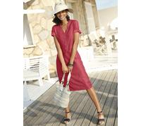 Sommerkleid CASUAL LOOKS "Kleid", Damen, Gr. 42, Normalgrößen, rot (himbeerrot), 100% Lyocell, unifarben, knielang, V-Ausschnitt, Kleider Sommerkleid (82764807-42) himbeerrot