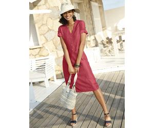 Sommerkleid CASUAL LOOKS "Kleid", Damen, Gr. 46, Normalgrößen, rot (himbeerrot), 100% Lyocell, unifarben, knielang, V-Ausschnitt, Kleider Sommerkleid (82764807-46) himbeerrot