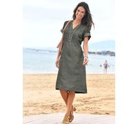 Sommerkleid CASUAL LOOKS "Kleid", Damen, Gr. 52, Normalgrößen, grün (hellkhaki), 100% Lyocell, unifarben, knielang, V-Ausschnitt, Kleider Sommerkleid (31563847-52) hellkhaki