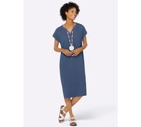 Sommerkleid CASUAL LOOKS "Kleid", Damen, Gr. 54, Normalgrößen, blau (jeansblau), 100% Baumwolle, unifarben, knielang, V-Ausschnitt, Kleider Sommerkleid (57005518-54) jeansblau