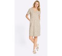 Sommerkleid CLASSIC BASICS "Kleid", Damen, Gr. 38, Normalgrößen, beige (beige, ecru, bedruckt), 95% Baumwolle, 5% Elasthan, gemustert, mehrfarbig, knielang, V-Ausschnitt, Kleider Sommerkleid (79564455