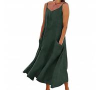 Sommerkleid Damen A-Linie Lang Strandkleider Ärmellose Rückenfreies Kleid Große Größen Italienische Sommerkleider Spaghettiträger-Kleid Sommer Strandkleid Luftige Boho Trägerkleid Mit Tasche Maxikleid