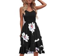Sommerkleid Damen Ärmellos Midikleid Freizeitkleid Sexy V-Ausschnitt Trägerkleid Elegantes Abendkleid Cocktailkleid Knielang Prom Dress Hohe Taille Partykleid A Linie Strandkleid für Urlaub