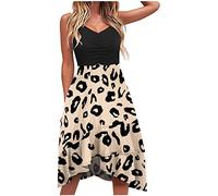 Sommerkleid Damen Ärmellos Midikleid Freizeitkleid Sexy V-Ausschnitt Trägerkleid Elegantes Abendkleid Cocktailkleid Knielang Prom Dress Hohe Taille Partykleid A Linie Strandkleid für Urlaub