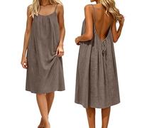 Sommerkleid Damen Ärmellos Rückenfrei Midi Kleid Spaghettiträger Strandkleid Locker Leicht Strand Urlaub Freizeit Kleid Damen Sommer