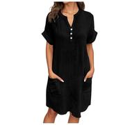 Sommerkleid Damen Baumwolle, Kleid Leinen Damen Boho Style Knielang Baggy Musselinkleid Sommerkleid Sommer Baggy Baumwollkleid Strandkleid Luftige Leicht Leinen Sommerkleider Freizeitkleider