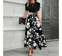 Sommerkleid Damen Bedruckt High Waist Kurzarm(White XXL) | Bedrucktes Design, hohe Taille, kurzarm, rundhals, ideal für sommerliche Outfits