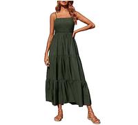 Sommerkleid Damen Bohemian Spaghetti Strap Maxikleid Long Beach Sun Dresse Boho Dress Solide Gefaltetes äRmelloses Freizeitkleid Langes Stretch Bralette Kleid KnöChellanges Kleid Ladies Kleider