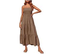 Sommerkleid Damen Bohemian Spaghetti Strap Maxikleid Long Beach Sun Dresse Boho Dress Solide Gefaltetes äRmelloses Freizeitkleid Langes Stretch Bralette Kleid KnöChellanges Kleid Ladies Kleider
