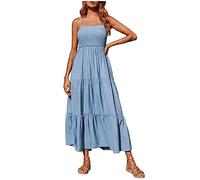 Sommerkleid Damen Bohemian Spaghetti Strap Maxikleid Long Beach Sun Dresse Boho Dress Solide Gefaltetes äRmelloses Freizeitkleid Langes Stretch Bralette Kleid KnöChellanges Kleid Ladies Kleider