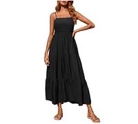 Sommerkleid Damen Bohemian Spaghetti Strap Maxikleid Long Beach Sun Dresse Boho Dress Solide Gefaltetes äRmelloses Freizeitkleid Langes Stretch Bralette Kleid KnöChellanges Kleid Ladies Kleider