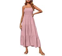 Sommerkleid Damen Bohemian Spaghetti Strap Maxikleid Long Beach Sun Dresse Boho Dress Solide Gefaltetes äRmelloses Freizeitkleid Langes Stretch Bralette Kleid KnöChellanges Kleid Ladies Kleider