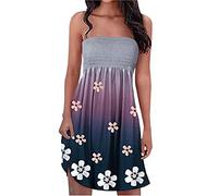 Sommerkleid Damen Boho Bandeu Strandkleid Blumen Druck Schlauchkleid Elastizität Wickelbrust A-Linien Kleid Ärmellos Taillen Midikleid Partykleid Knielang Freizeitkleid Urlaubskleid Skaterkleid