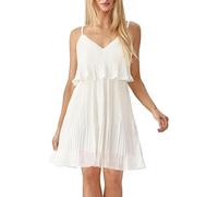 Sommerkleid Damen Chiffon V-Ausschnitt Ärmellos Swing Kleid Spagettiträgern Trägerkleid Strandkleid für Ausgehen Urlaub, Weiß, L