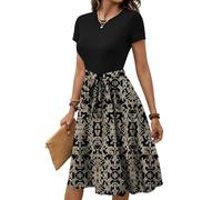 Sommerkleid Damen Dresses for Women Rundhals Elegant Vintage Kleid Midi A Linien Black Dress Boho Kleidung Cocktailkleid Mutter Tochter Kleider Sommer Abendkleid Strandkleid Strandkleider