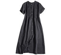 Sommerkleid Damen Einfarbiges,Mode Freizeit Hemdkleid Langarm Baumwolle Leinenkleid Elegant Übergröße Maxikleid Lang Hochzeitsgastkleider Fließendes Holiday Beach Kleid