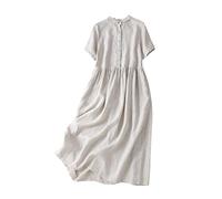 Sommerkleid Damen Einfarbiges,Mode Freizeit Hemdkleid Langarm Baumwolle Leinenkleid Elegant Übergröße Maxikleid Lang Hochzeitsgastkleider Fließendes Holiday Beach Kleid