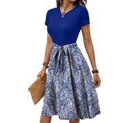 Sommerkleid Damen Elegant A Linien Cocktailkleid Midi Minikleid Sommer Boho Kleid Sommerkleider Elegantes Strandkleid für Kleidung Baumwolle Hochzeitsgast mit Taschen T -Shirt