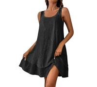 Sommerkleid Damen Elegant Ärmelloses Rundhals Midikleid Lässiges Lockeres Einfarbiges Luftiges Bequemes Freizeitkleid Sexy Casua Strandkleid Mit Taschen Lockeres Blusenkleid(Schwarz,3XL)